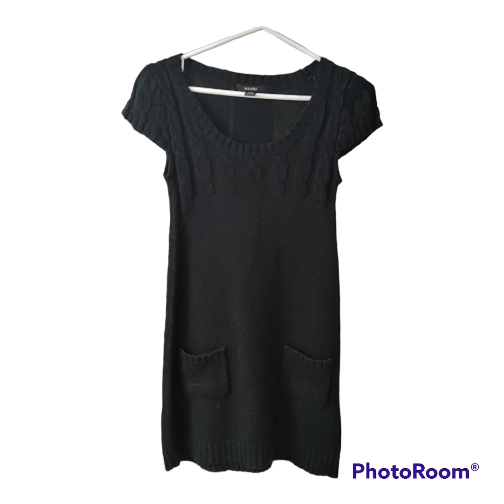 Black long knitted short sleeve sweater top